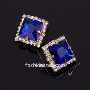 Blue Geometric Crystal Stud Earrings for Women