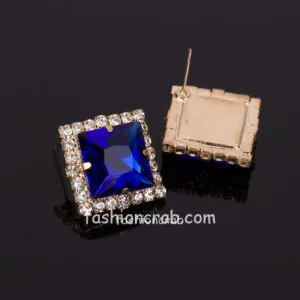 Blue Geometric Crystal Stud Earrings for Women