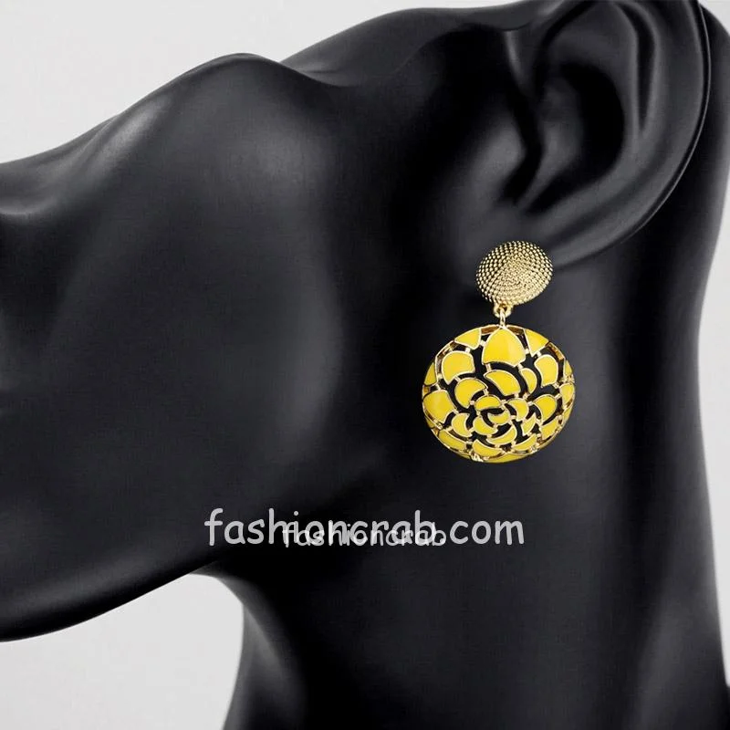 Indian Yellow Round Bohemian Vintage Statement Drop Dangle Earrings for Women