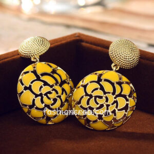 Indian Yellow Round Bohemian Vintage Statement Drop Dangle Earrings for Women