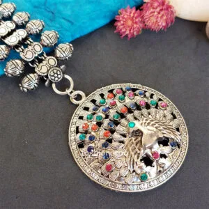 Big Size Oxidised Silver Maang Tikka for Garba