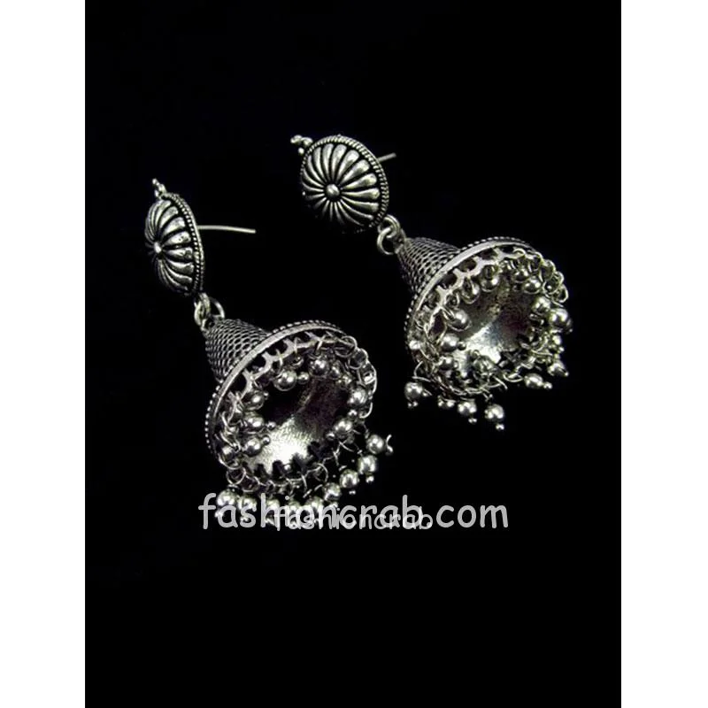 Traditional Designer Oxidised Silver Jhumki Earrings