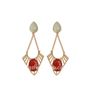 White and Red Color Stone Dangle Earring for Girls