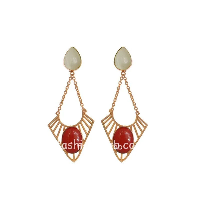 White and Red Color Stone Dangle Earring for Girls