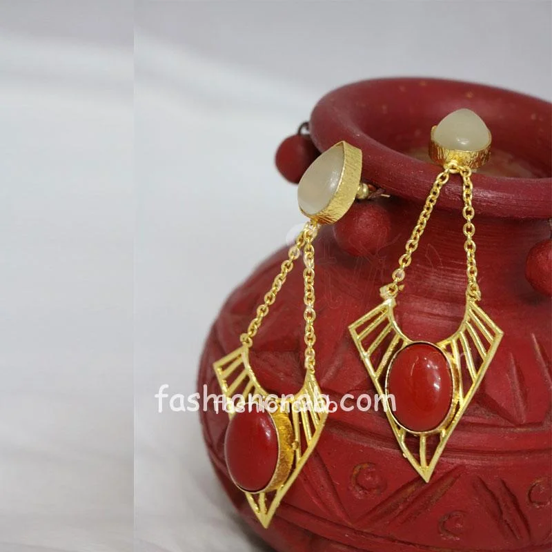 White and Red Color Stone Dangle Earring for Girls