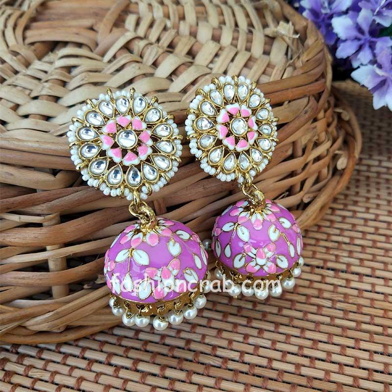 Bollywood Style Meenakari Purple Jhumka Earring | FashionCrab.com