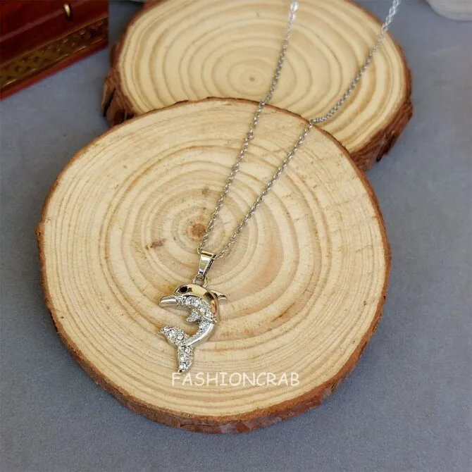 Silver Colour Dolphin Pendant Chain for Girls