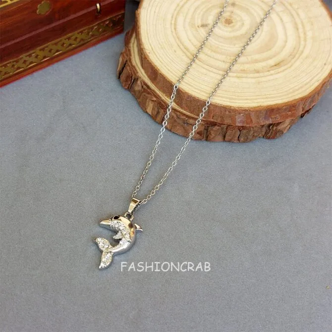 Silver Colour Dolphin Pendant Chain for Girls