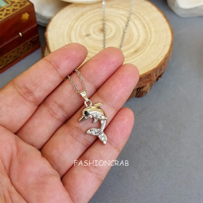 Silver Colour Dolphin Pendant Chain for Girls