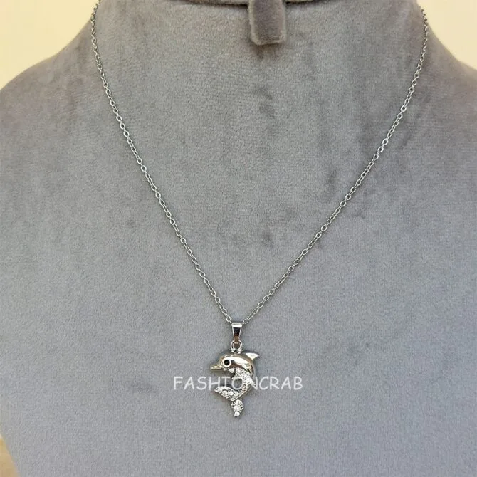 Silver Colour Dolphin Pendant Chain for Girls