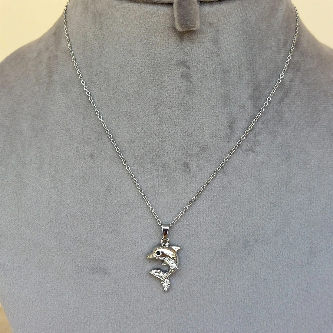 Silver Colour Dolphin Pendant Chain for Girls