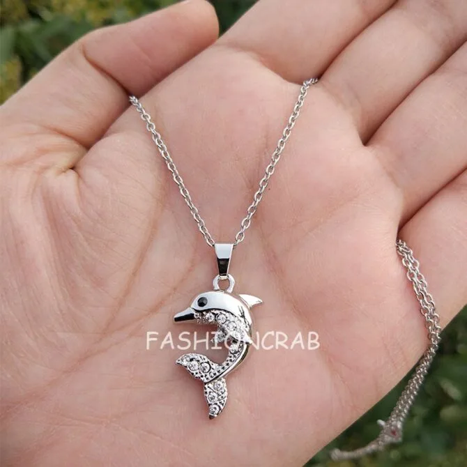 Silver Colour Dolphin Pendant Chain for Girls