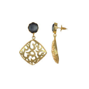 Black Earring Set with Golden Designer Frame