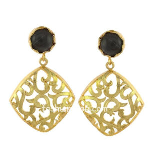 Black Earring Set with Golden Designer Frame