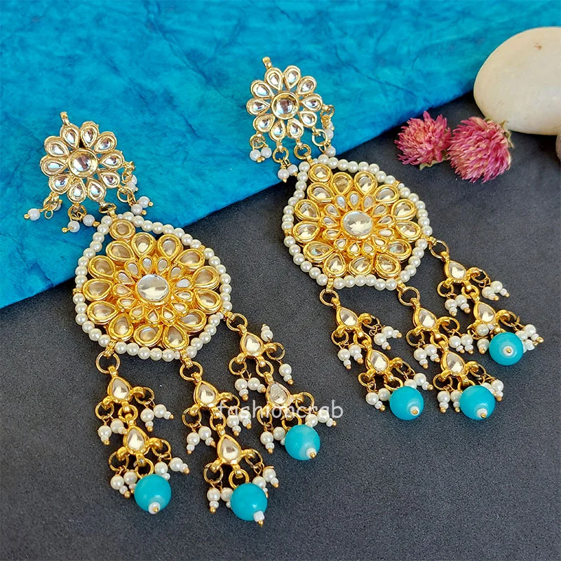 Blue Pearl Kundan Earrings for Saree