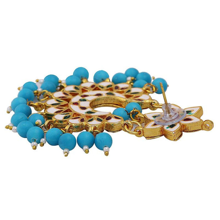 Kundan Women Earrings with Hanging Blue Pearls