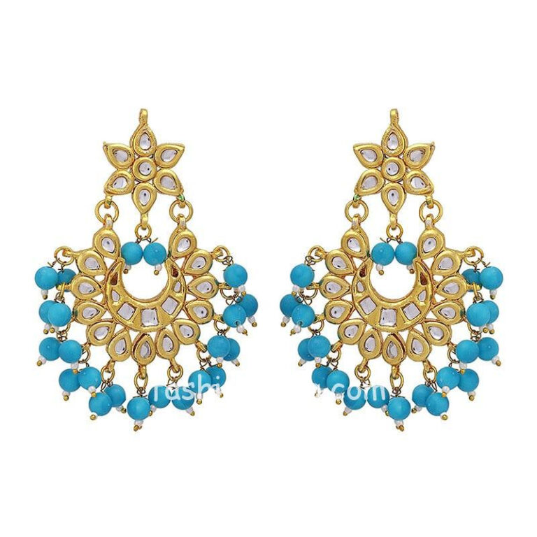 Kundan Women Earrings with Hanging Blue Pearls