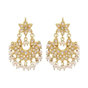 Kundan Women Earrings with Hanging Pearls