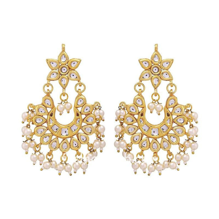 Kundan Women Earrings with Hanging Pearls