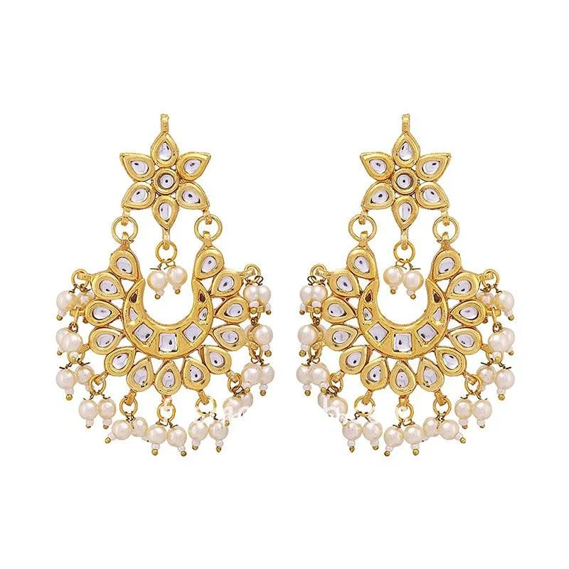 Kundan Women Earrings with Hanging Pearls