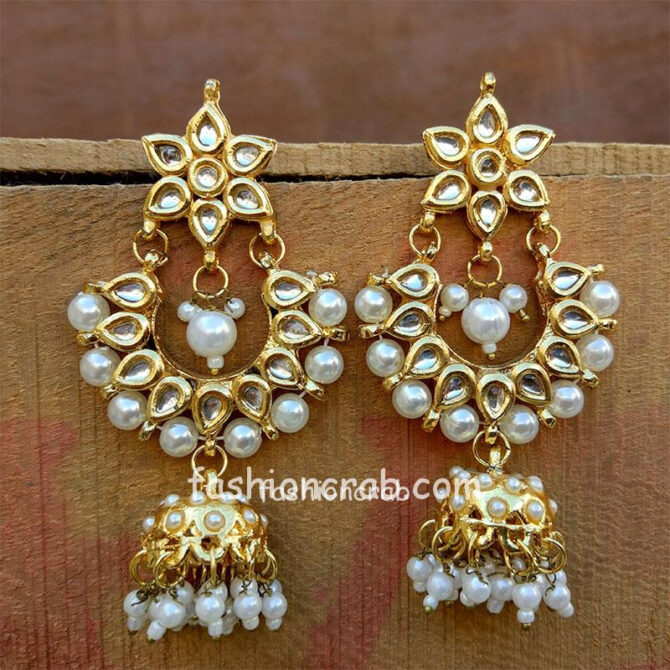 Kundan and Pearl Jhumka Drop Earring-01 Kundan and Pearl Jhumka Drop Earring