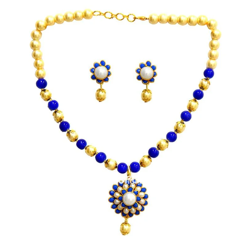 Royal Blue Pachi with Pearls Necklace Set