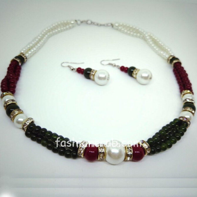 Green Red Pearl Mala with Earrings Green Red Pearl Mala with Earrings
