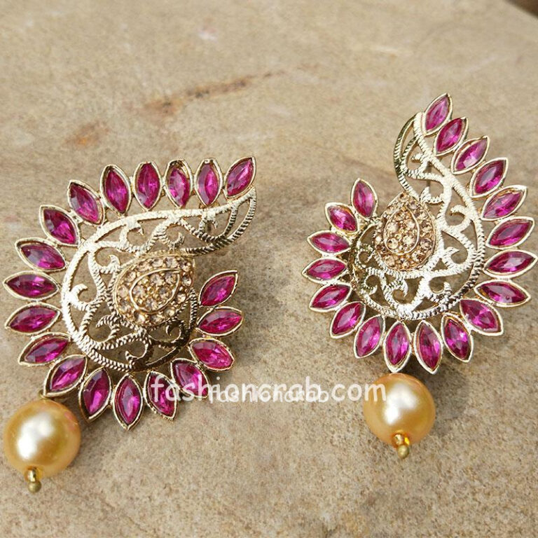 Pink Crystal Pearl Drop Earring