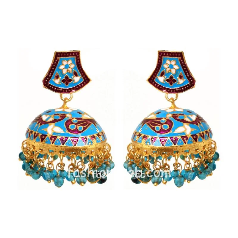 Blue Meenakari Peacock Jhumki Earring