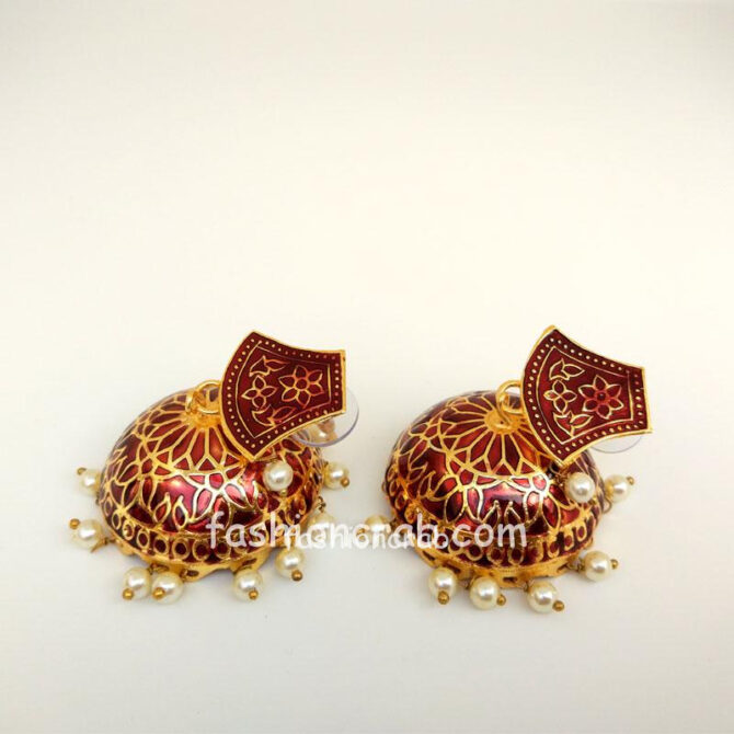 Maroon Meenakari Traditional Jhumki Earring