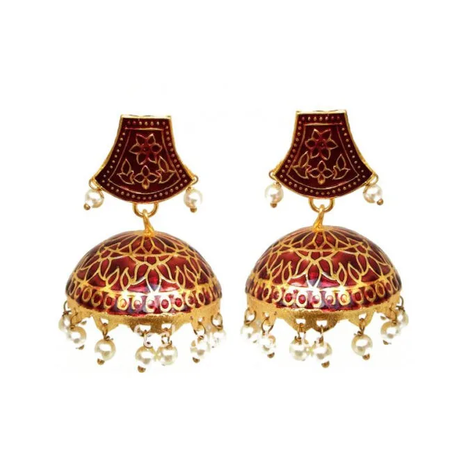 Maroon Meenakari Traditional Earring for Women Maroon Meenakari Traditional Jhumki Earring