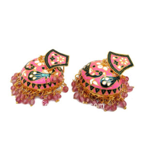 Pink Meenakari Peacock Jhumki Earring