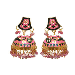 Pink Meenakari Peacock Jhumki Earring