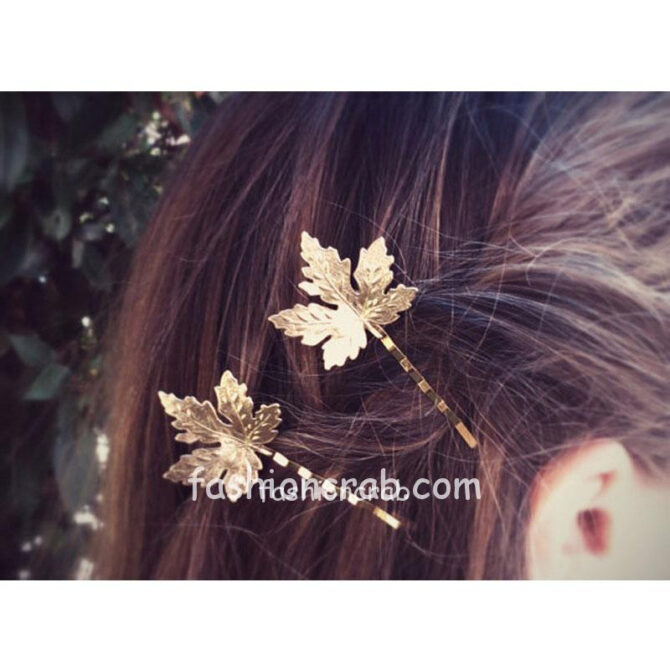 Golden Color Leaf Hair Pin for Women