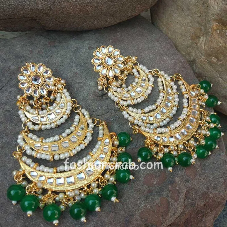 Green Pearl Layered Chandbali Earring for Wedding