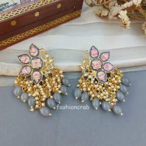 Grey Enamel Pearl Embellished Chandbali Earring