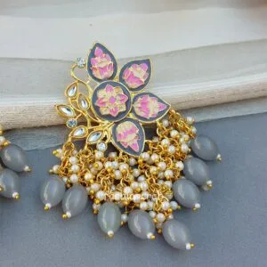Grey Enamel Pearl Embellished Chandbali Earring