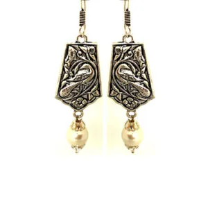 Oxidised Silver Earring with Pearl Drop