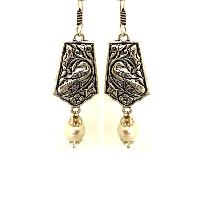 Oxidised Silver Earring with Pearl Drop