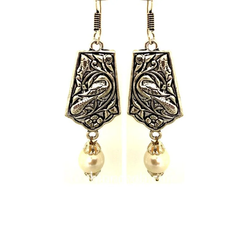 Oxidised Silver Earring with Pearl Drop
