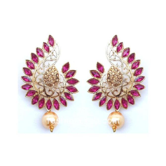 Pink Crystal Pearl Drop Earring-01 Pink Crystal Pearl Drop Earring