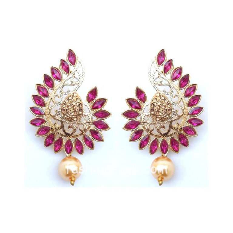 Pink Crystal Pearl Drop Earring