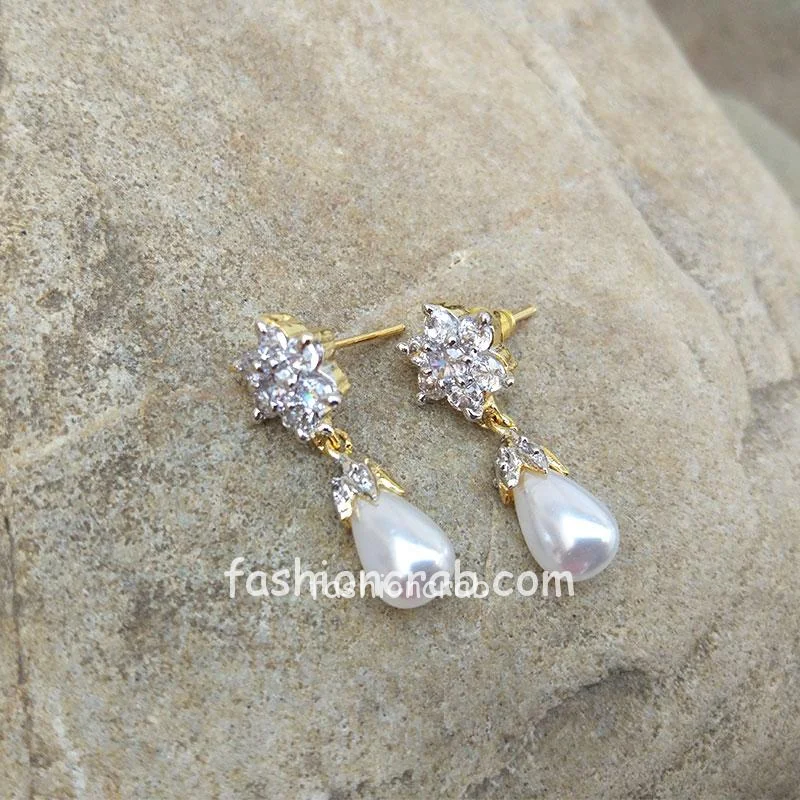AD Earring with Pearl Drop