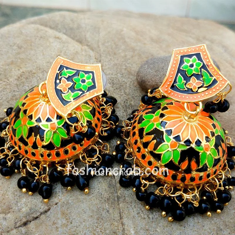 Black Orange Ethnic Meenakari Earring