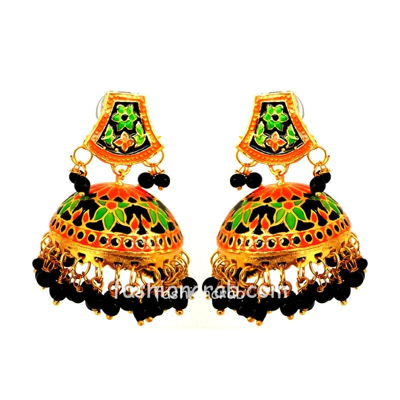 Black Orange Ethnic Meenakari Earring