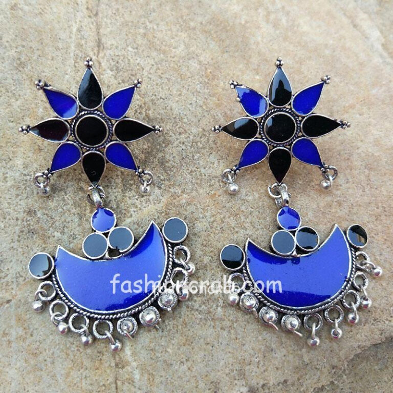 Blue Black Afghani Drop Earring