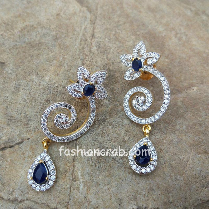 Blue Partywear American Diamond Earring