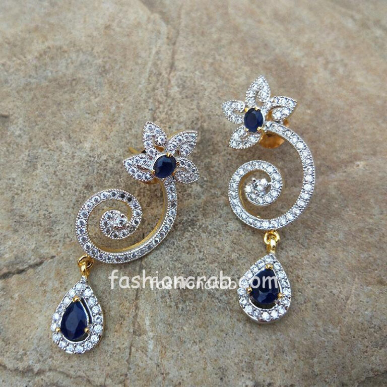 Blue Partywear American Diamond Earring