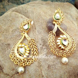 Golden Kundan Earring with Pearl