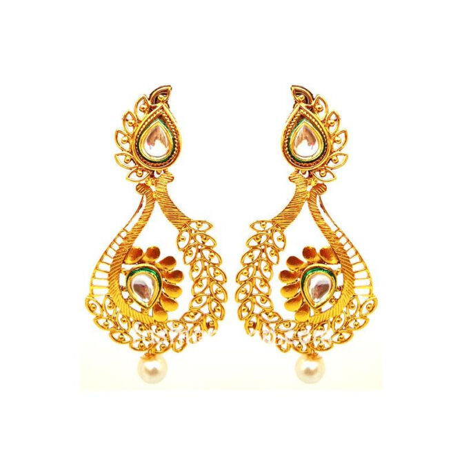 Golden Kundan Earring with Pearl